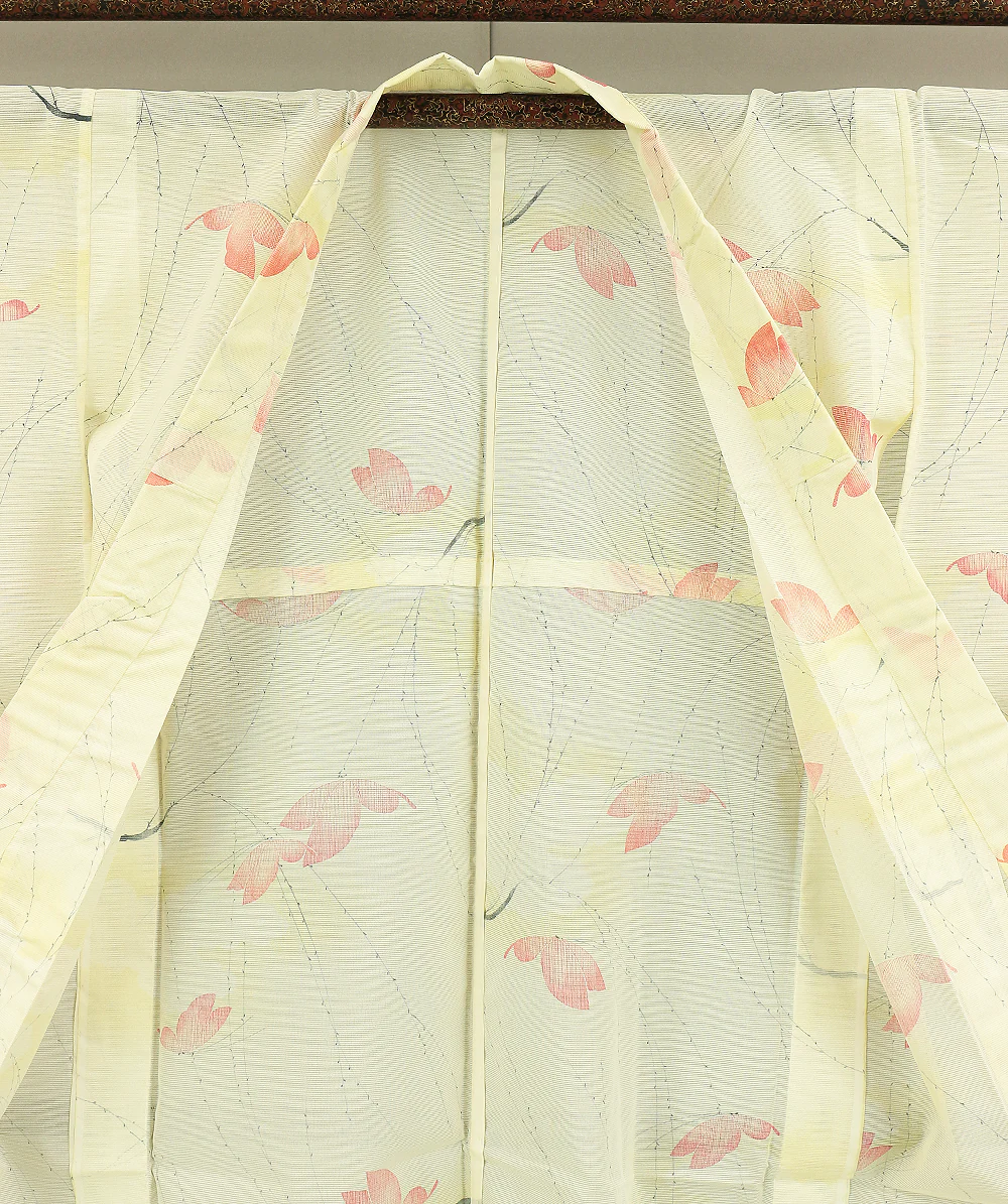 Usumono Japanese Kimono Thin For Summer with White based color Pattern Willows and Butterflies KI163 - Image 13