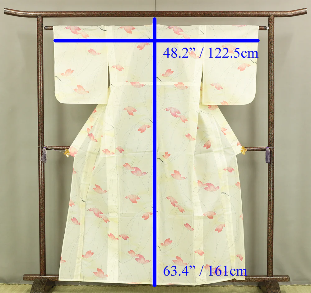 Usumono Japanese Kimono Thin For Summer with White based color Pattern Willows and Butterflies KI163 - Image 16