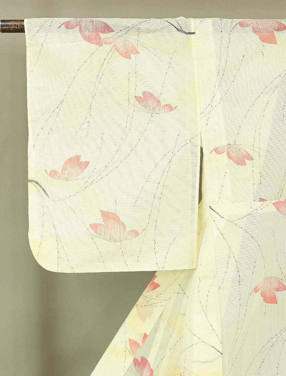 Usumono Japanese Kimono Thin For Summer with White based color Pattern Willows and Butterflies KI163 - Image 2