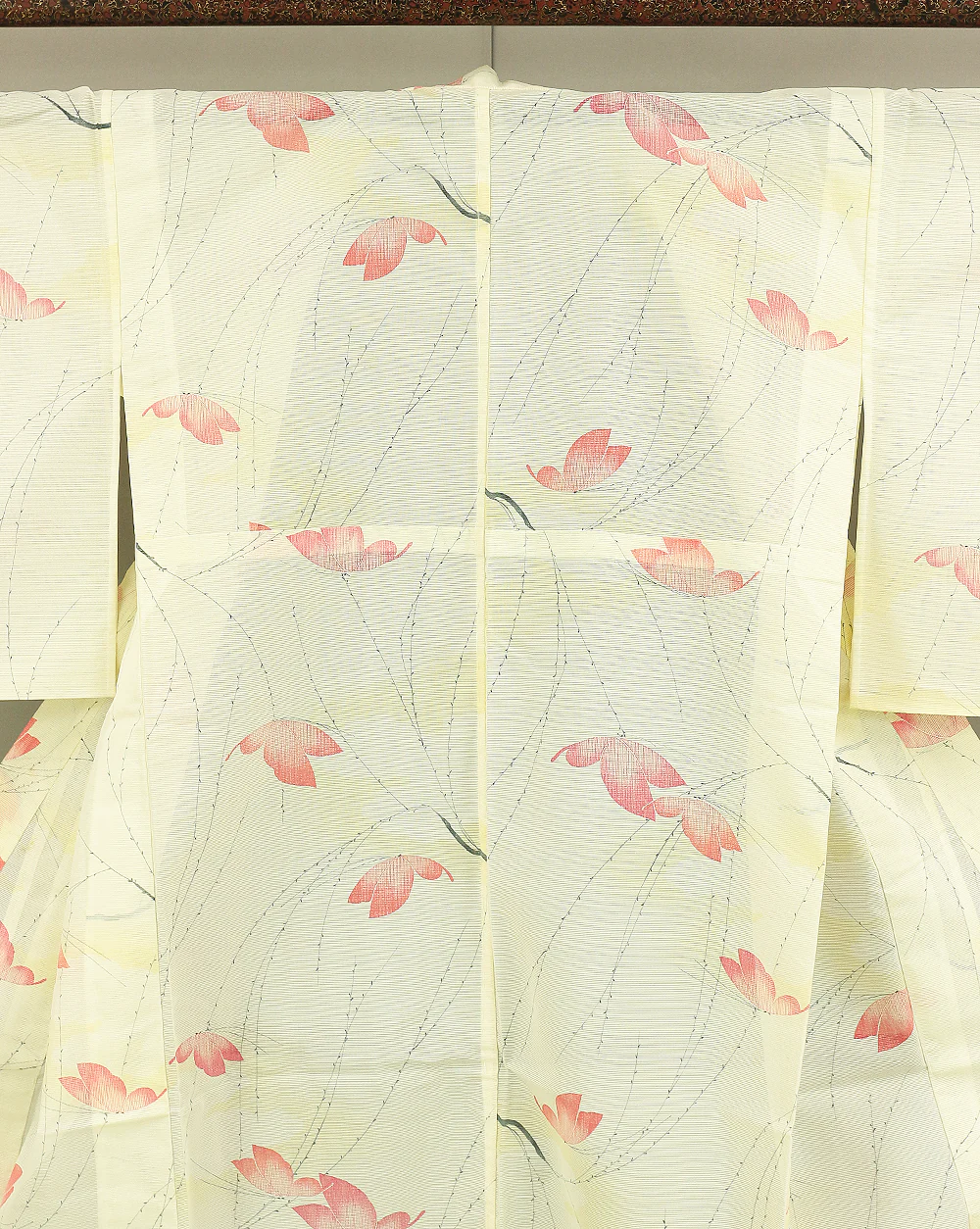 Usumono Japanese Kimono Thin For Summer with White based color Pattern Willows and Butterflies KI163 - Image 3