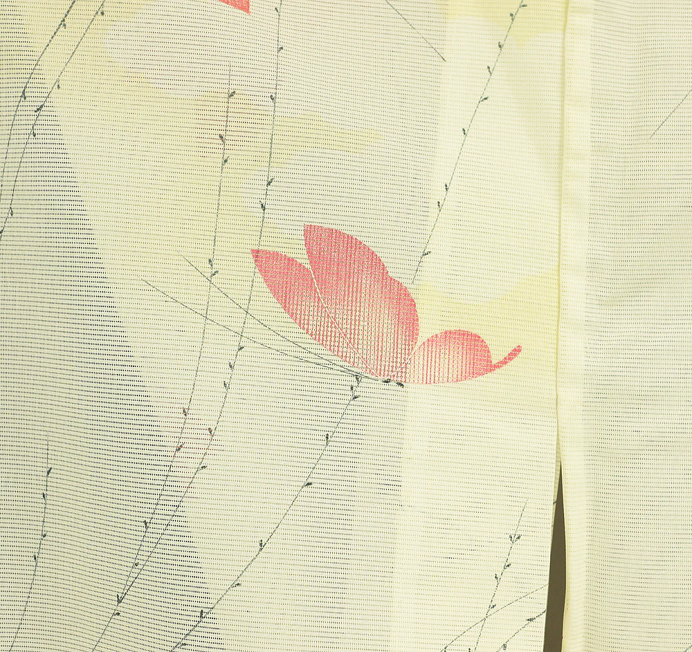 Usumono Japanese Kimono Thin For Summer with White based color Pattern Willows and Butterflies KI163 - Image 4
