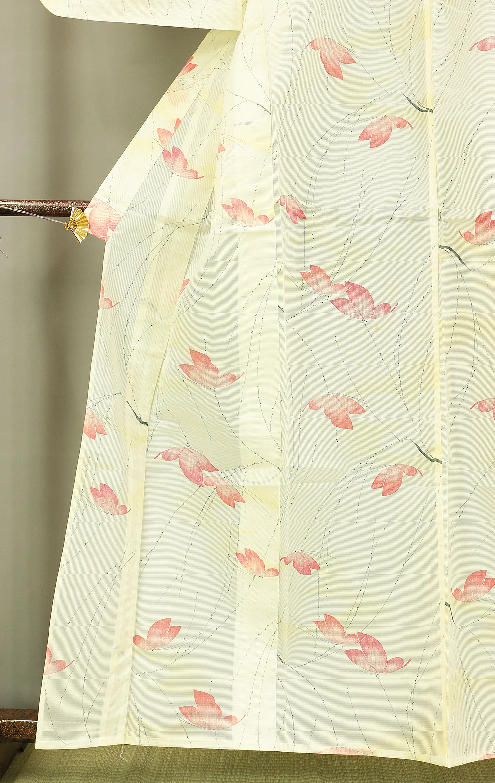 Usumono Japanese Kimono Thin For Summer with White based color Pattern Willows and Butterflies KI163 - Image 7