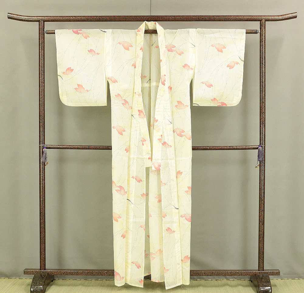 Usumono Japanese Kimono Thin For Summer with White based color Pattern Willows and Butterflies KI163 - Image 9