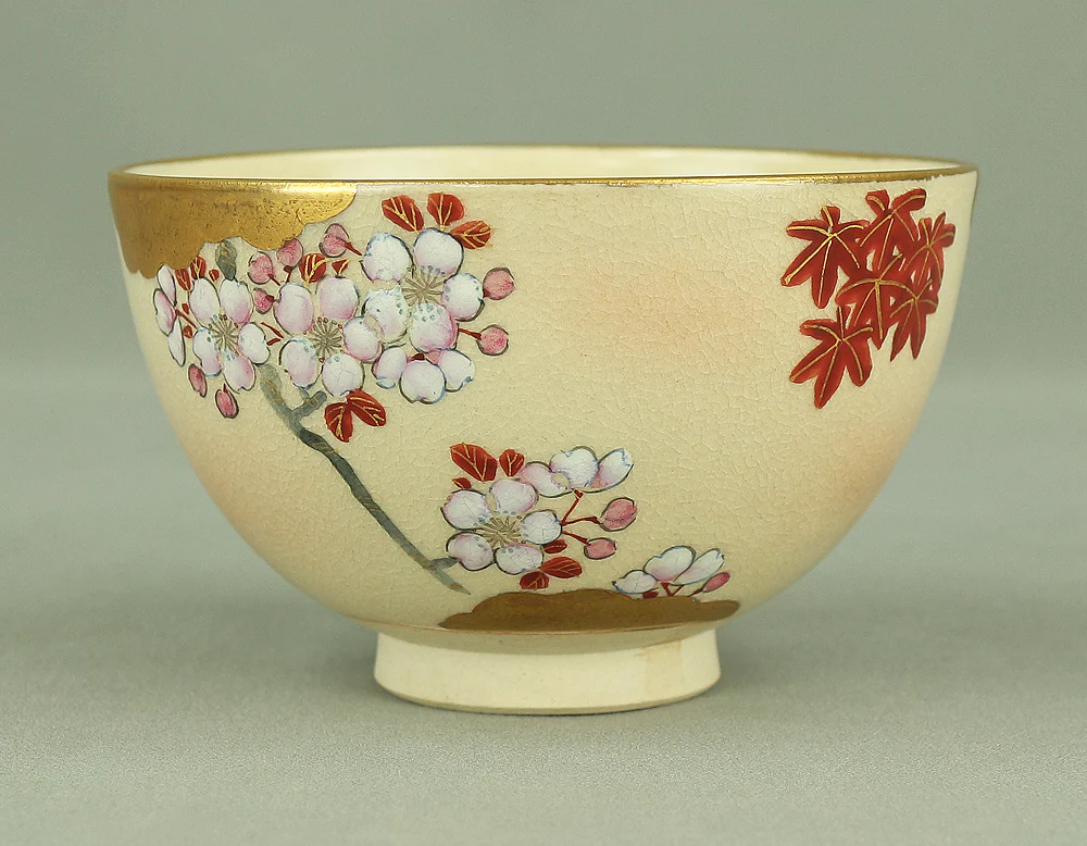 White Camellia and Cherry Blossoms Two Tea Bowls / Japanese Tea Ceremony Utensil VA157 - Image 13